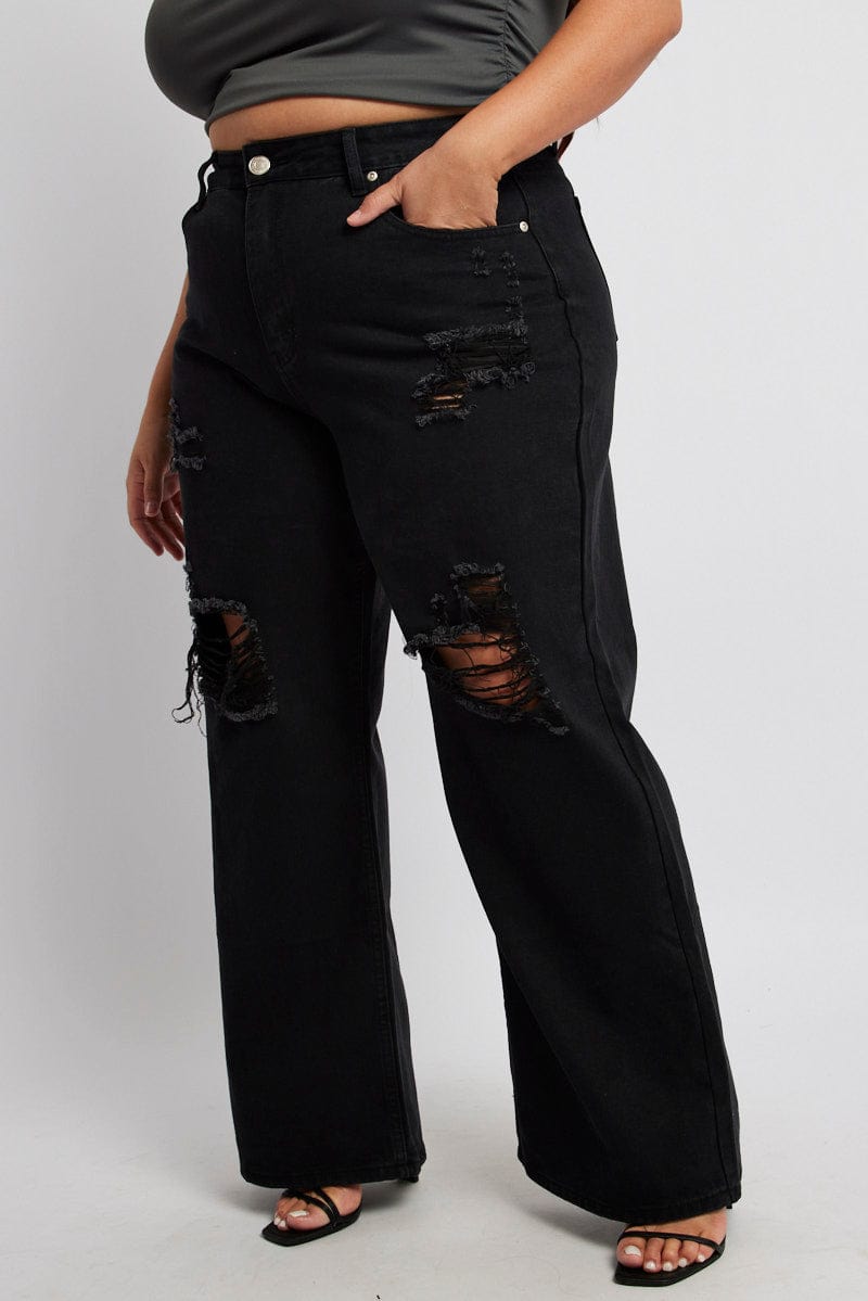 Black Wide Leg Jeans High Rise for YouandAll Fashion