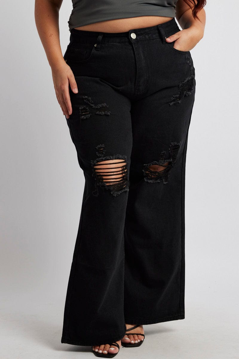 Black Wide Leg Jeans High Rise for YouandAll Fashion