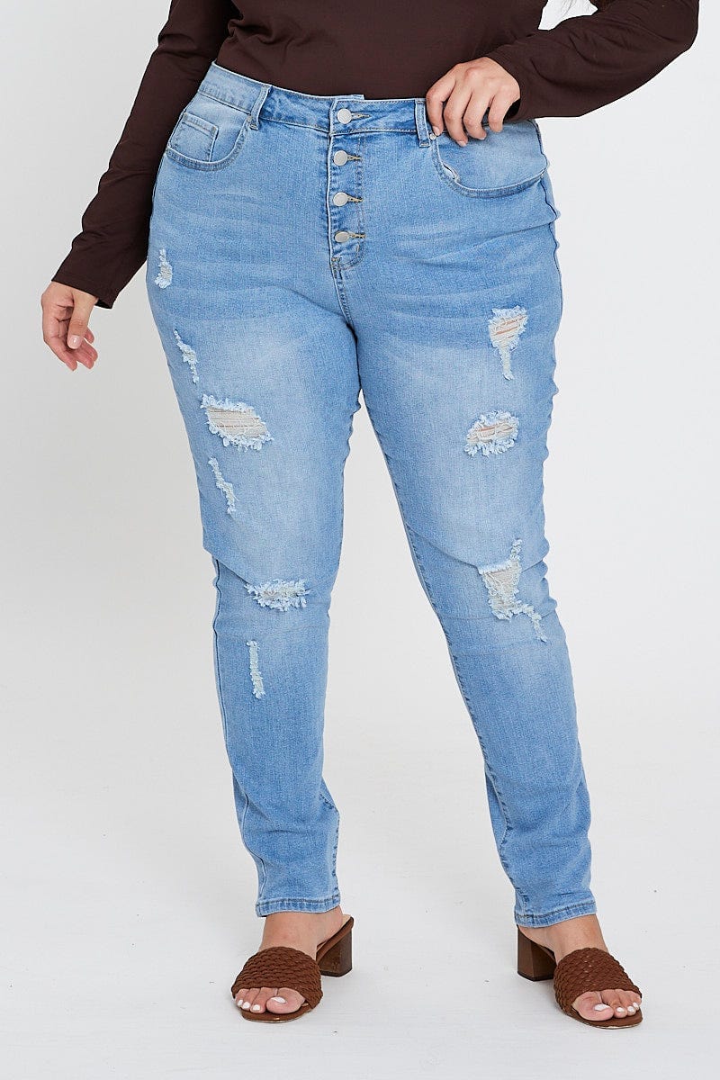 Blue Denim Jean High Rise Distressed Skinny For Women By You And All