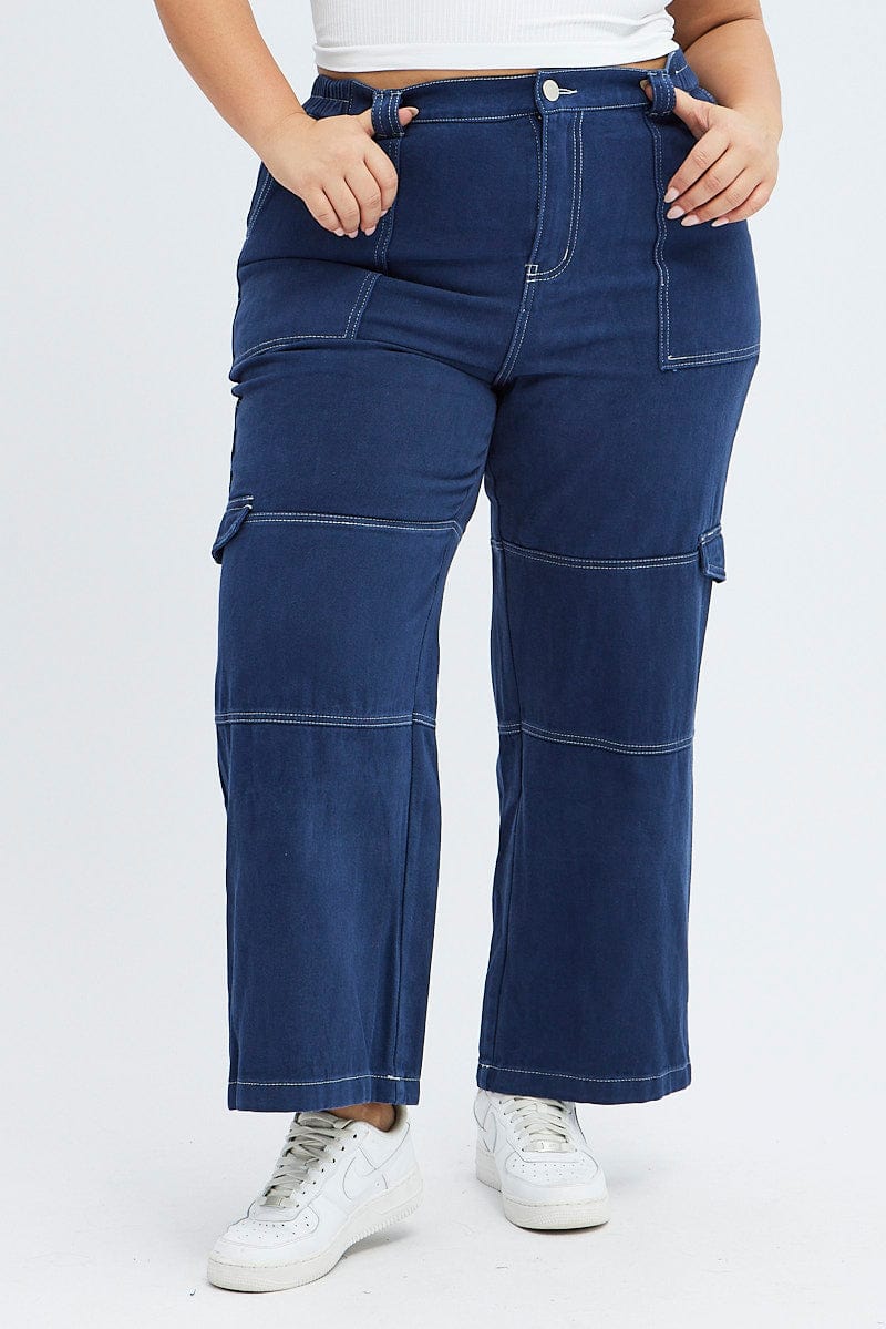Blue Cargo Denim Jeans High Rise for YouandAll Fashion