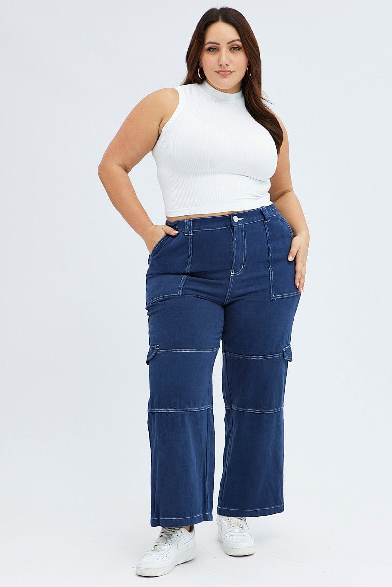 Blue Cargo Denim Jeans High Rise for YouandAll Fashion