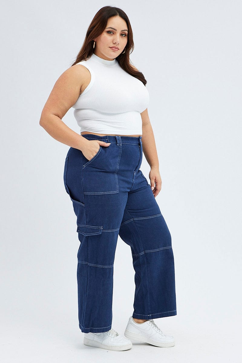 Blue Cargo Denim Jeans High Rise for YouandAll Fashion