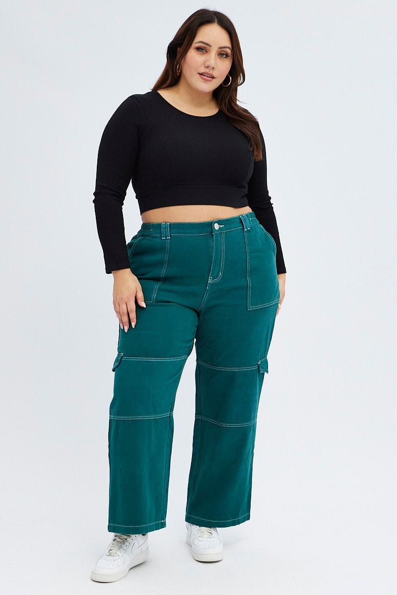 Green Cargo Denim Jeans High Rise for YouandAll Fashion