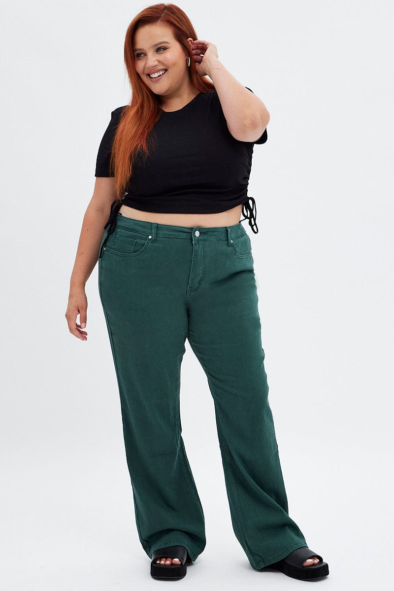 Green Flare Denim Jeans High rise for YouandAll Fashion