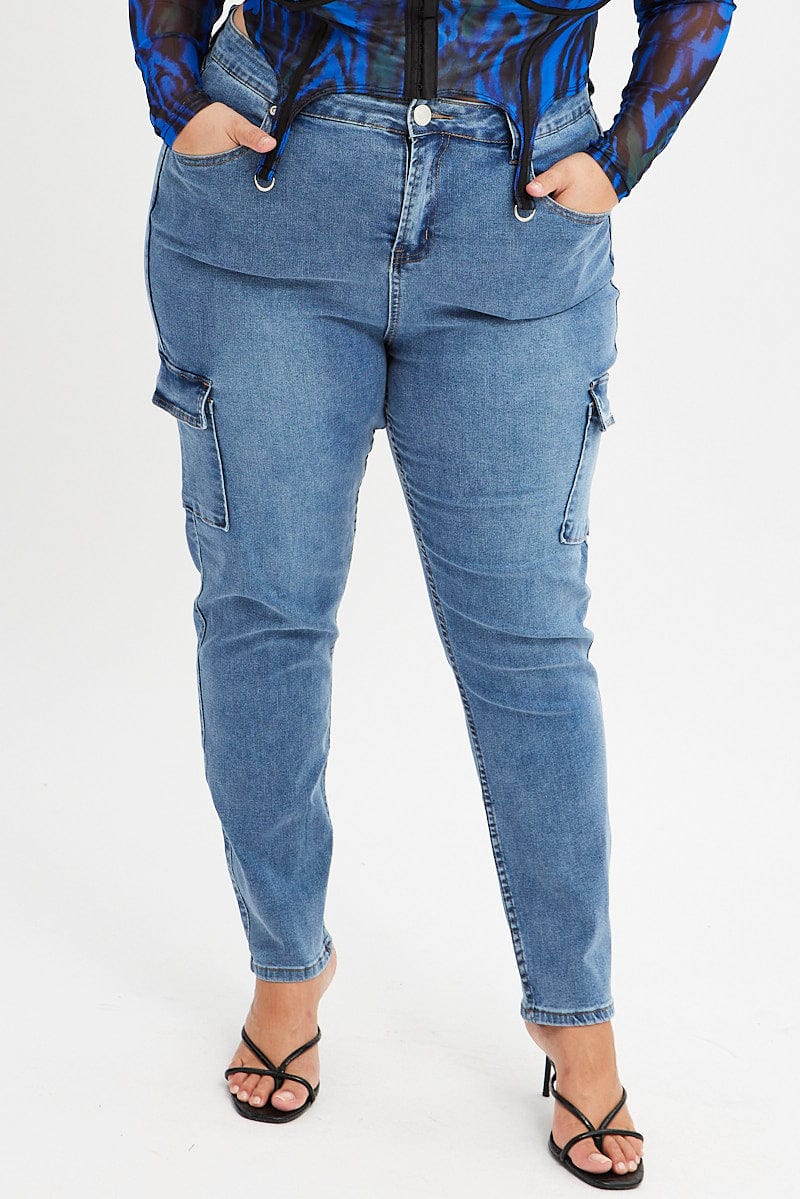 Denim Cargo Skinny Denim Jeans High Rise for YouandAll Fashion