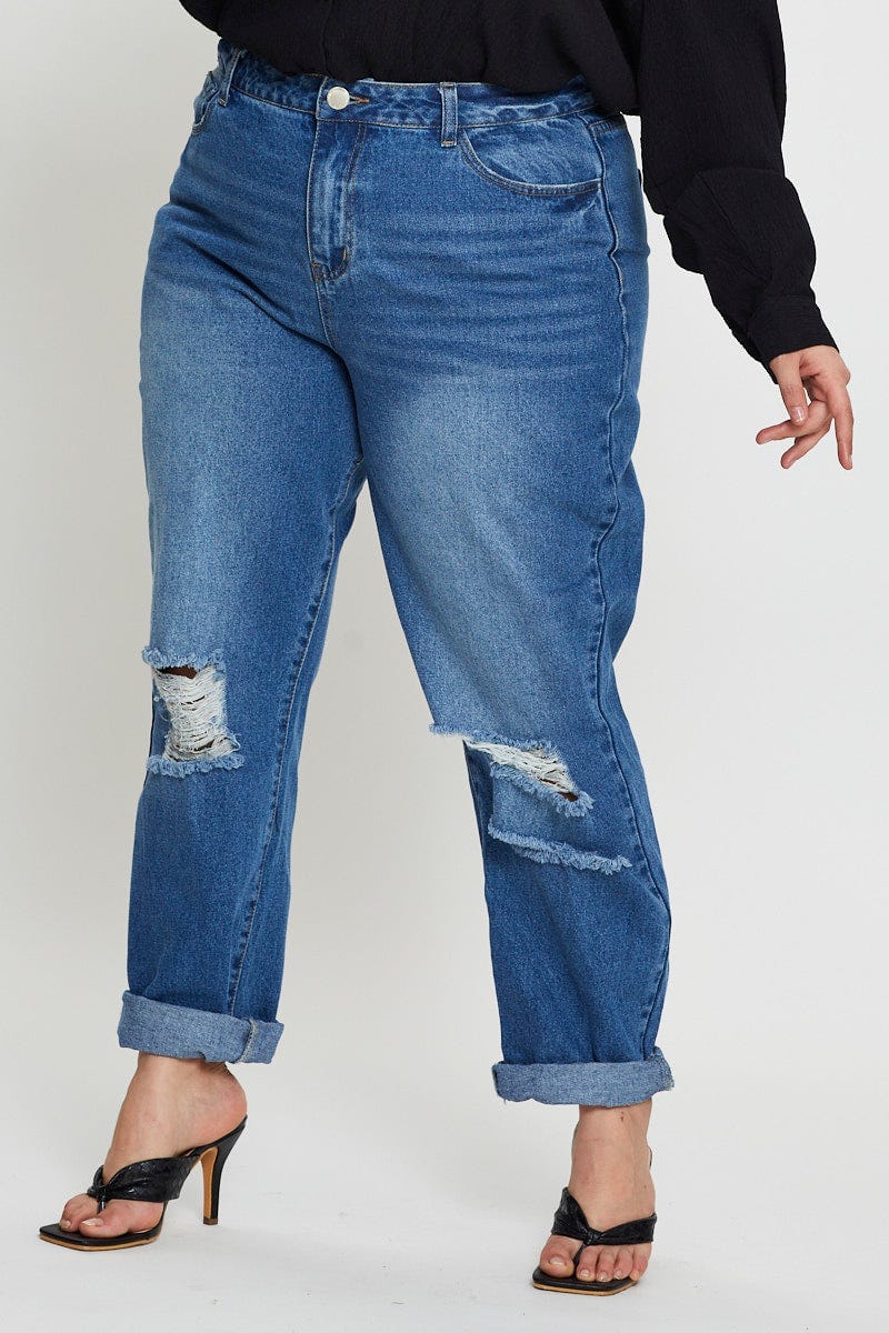 Blue Denim High Rise Boyfriend For Women By You And All