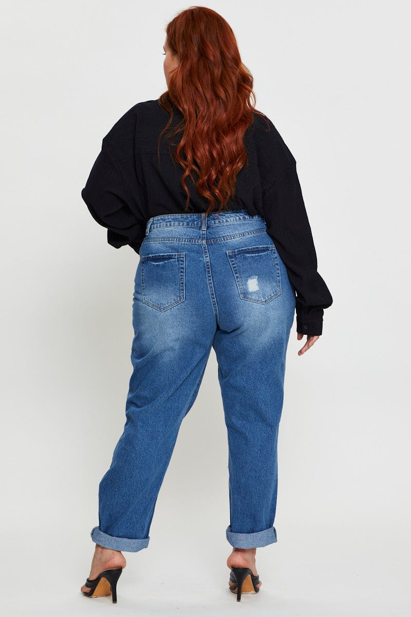 Blue Denim High Rise Boyfriend For Women By You And All
