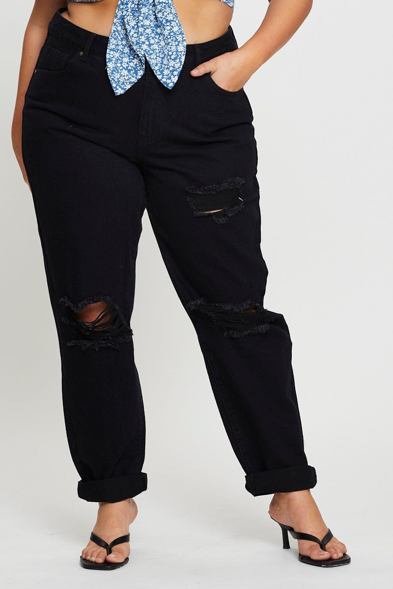Black Denim Jean Mid Rise Boyfriend For Women By You And All