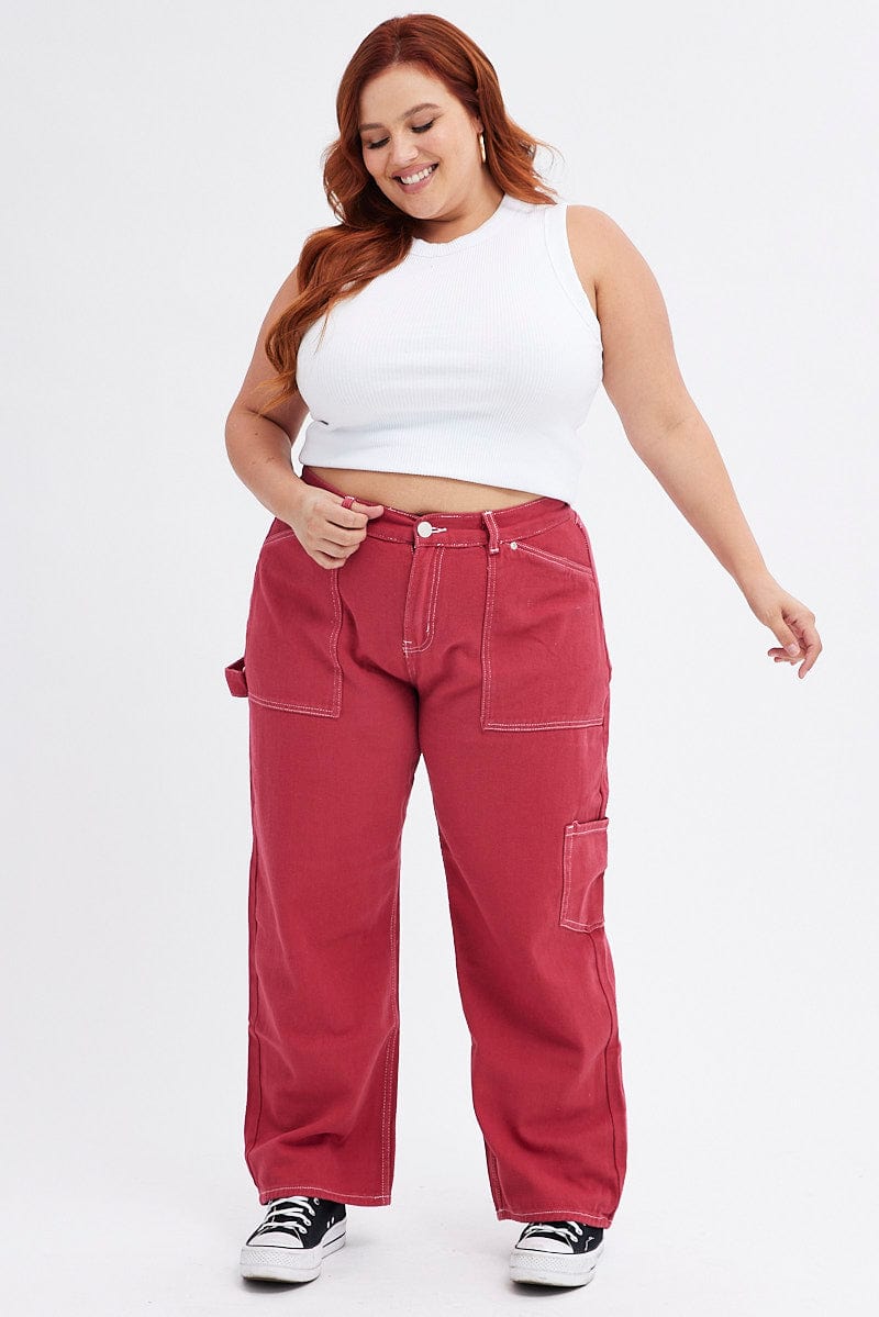 Red Cargo Jeans Out Pocket for YouandAll Fashion