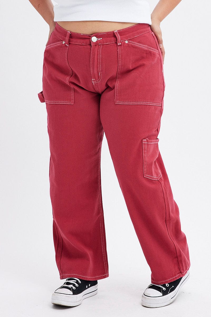 Red Cargo Jeans Out Pocket for YouandAll Fashion