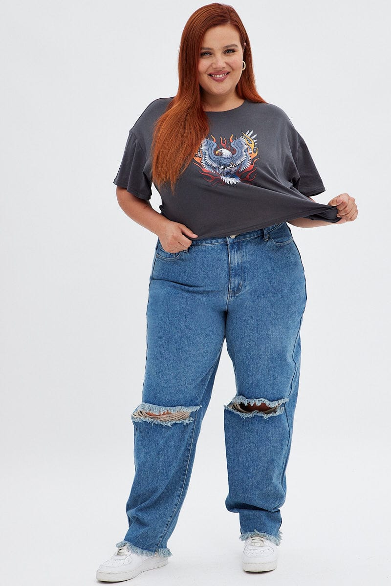 Blue Baggy Denim Jeans High rise for YouandAll Fashion