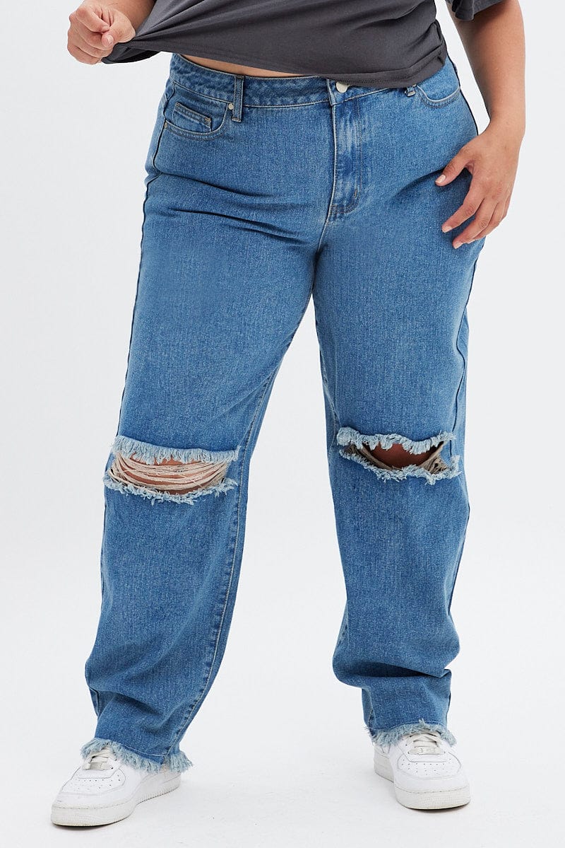 Blue Baggy Denim Jeans High rise for YouandAll Fashion