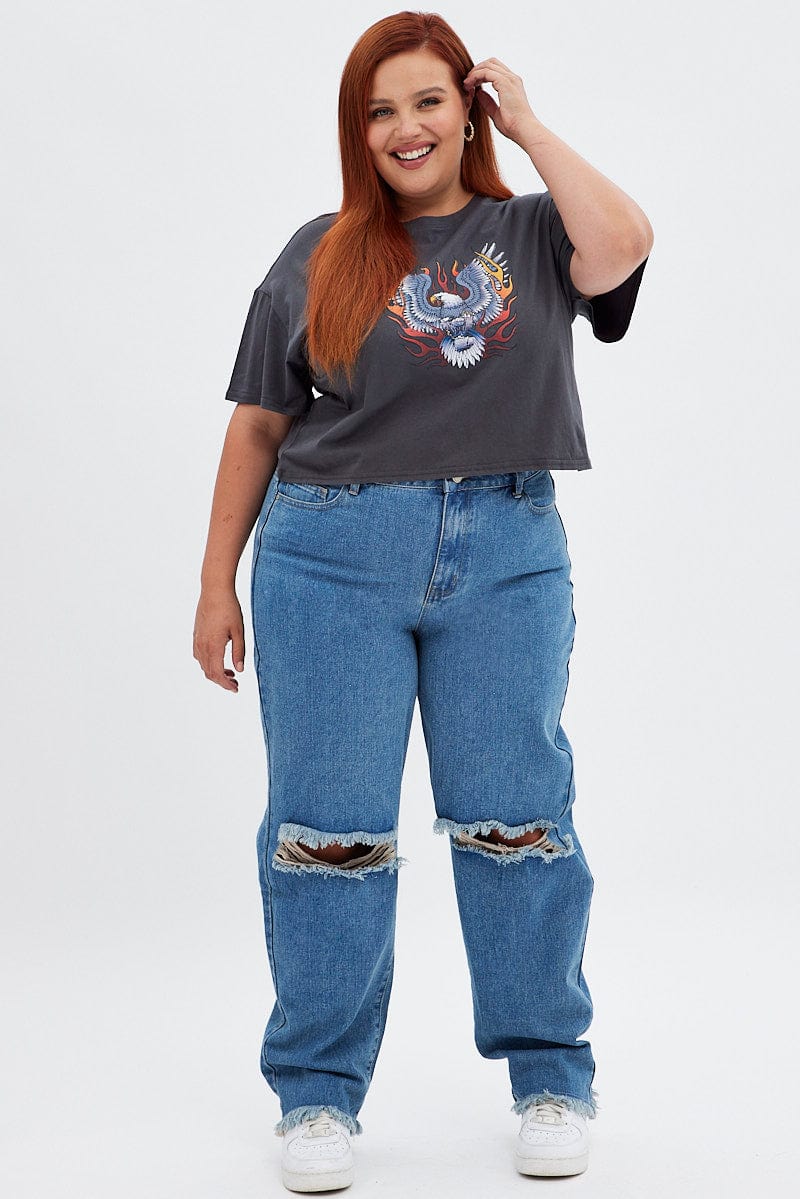 Blue Baggy Denim Jeans High rise for YouandAll Fashion