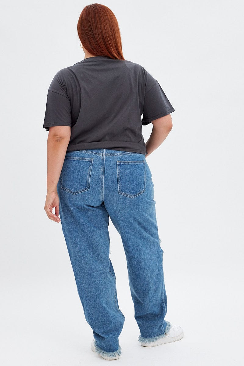 Blue Baggy Denim Jeans High Rise You All - Main Image