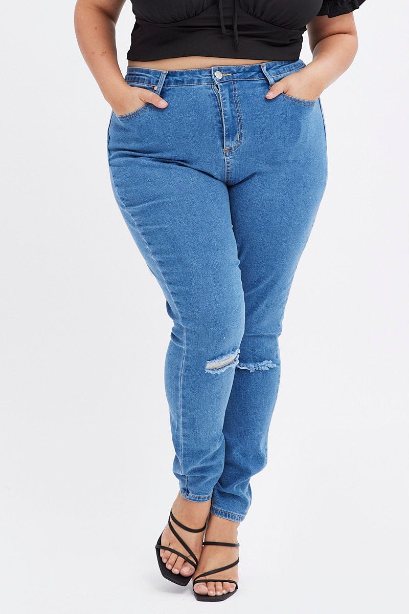 Blue Skinny Denim Jeans High rise for YouandAll Fashion