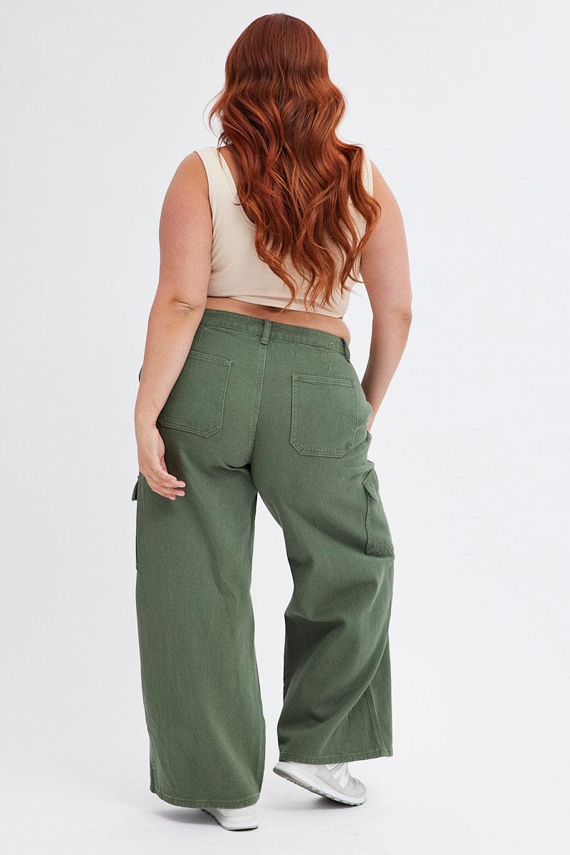 Green Cargo Denim Jeans Mid Rise for YouandAll Fashion