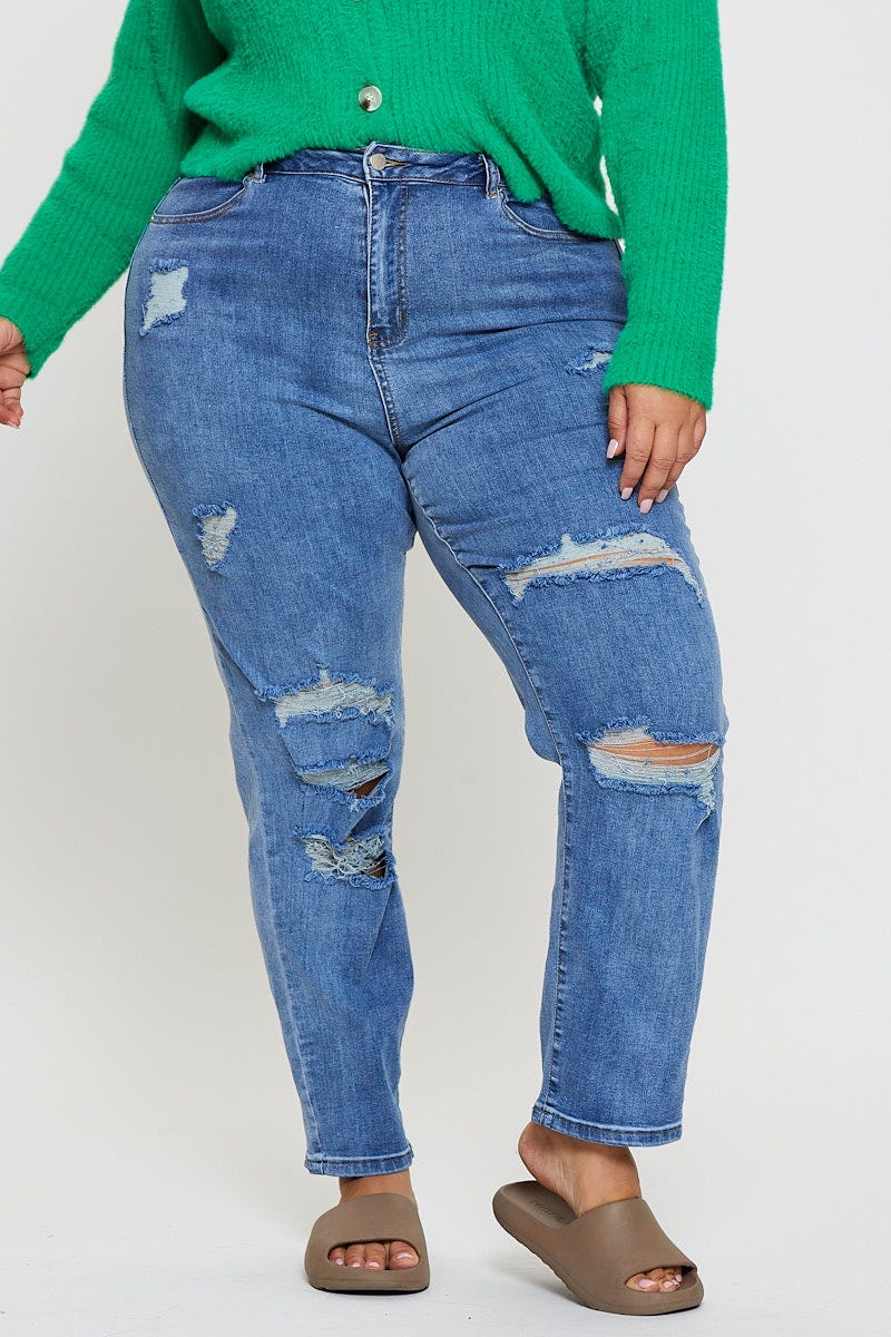 Blue Denim Jean High Rise Distress Skinny For Women By You And All