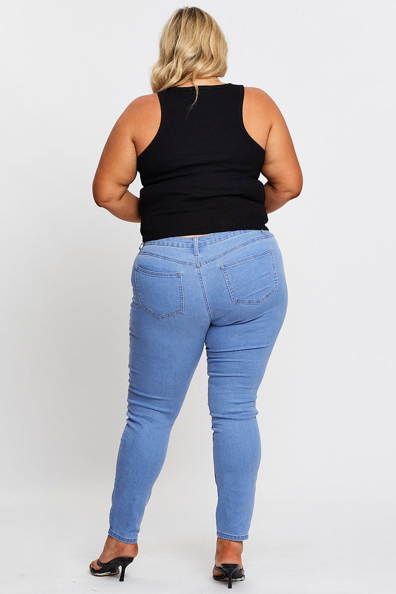 Blue Denim Jean Mid Rise Ripped Skinny For Women By You And All
