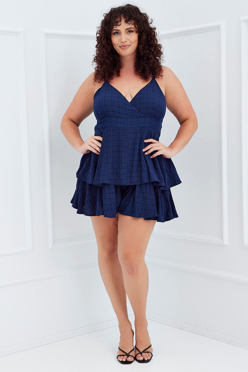 Blue Wrap Playsuit Sleeveless Ruffle for YouandAll Fashion