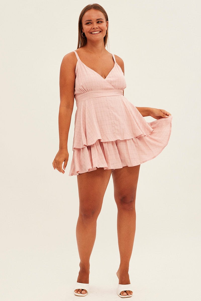 Pink Wrap Playsuit Sleeveless Ruffle for YouandAll Fashion