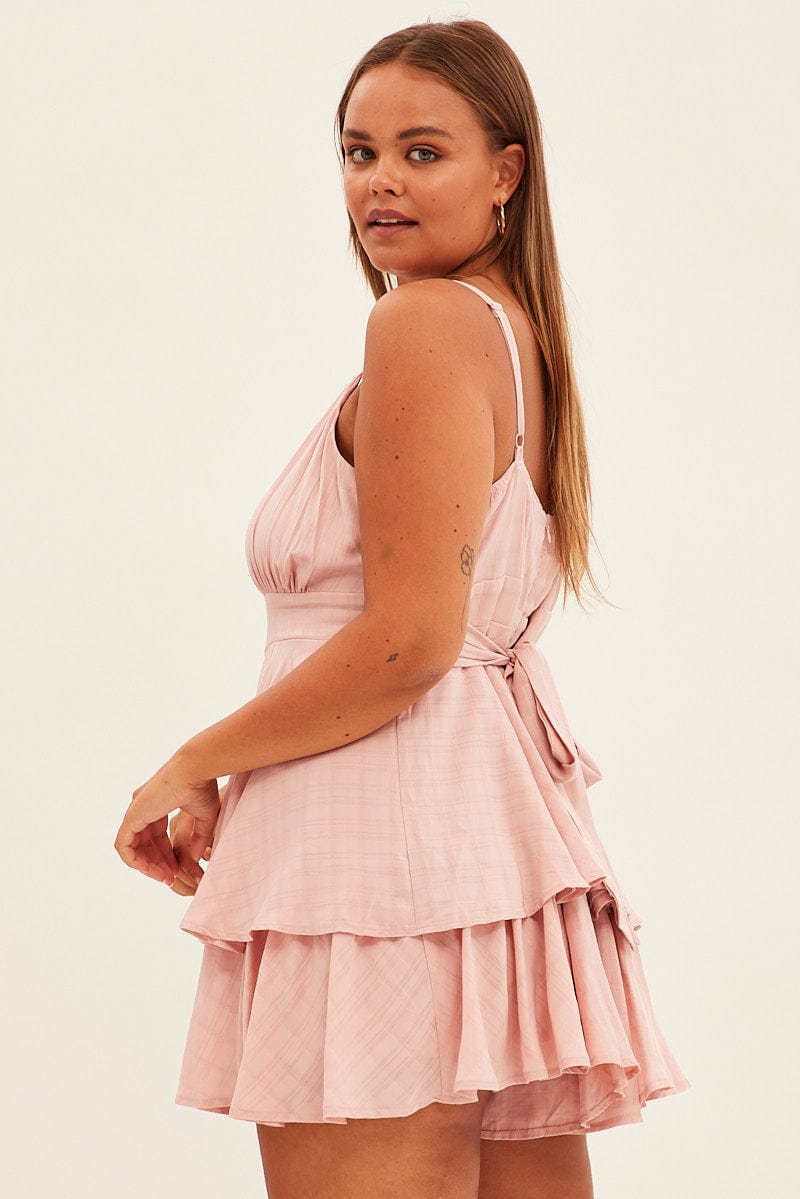 Pink Wrap Playsuit Sleeveless Ruffle for YouandAll Fashion