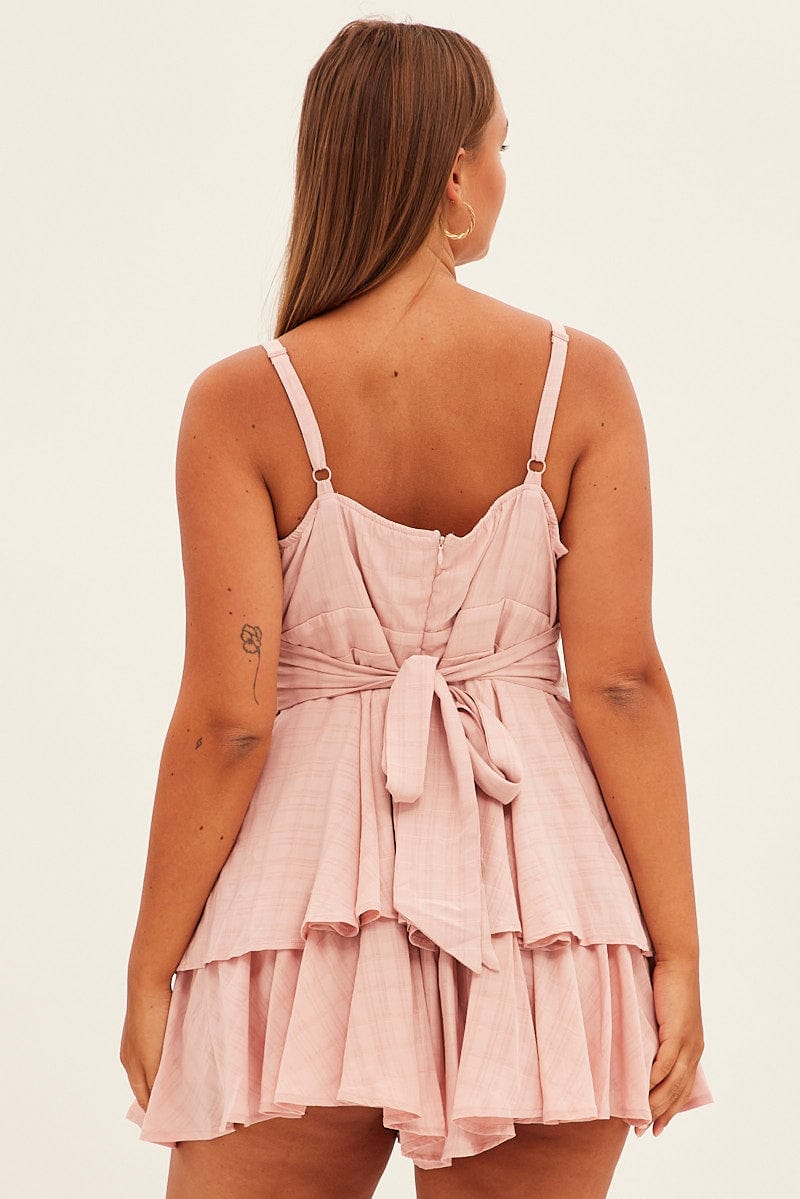 Pink Wrap Playsuit Sleeveless Ruffle for YouandAll Fashion