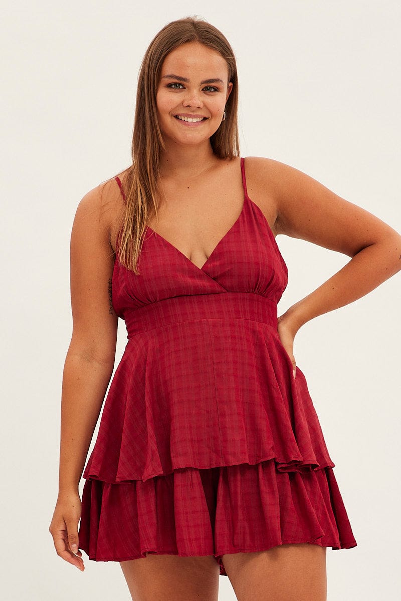 Red Wrap Playsuit Sleeveless Ruffle for YouandAll Fashion
