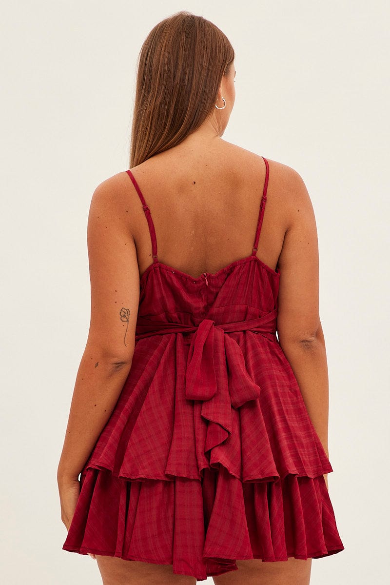 Red Wrap Playsuit Sleeveless Ruffle for YouandAll Fashion