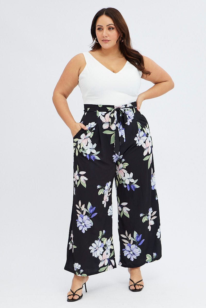 Blue Floral Wide Leg Jumpsuit Sleeveless for YouandAll Fashion