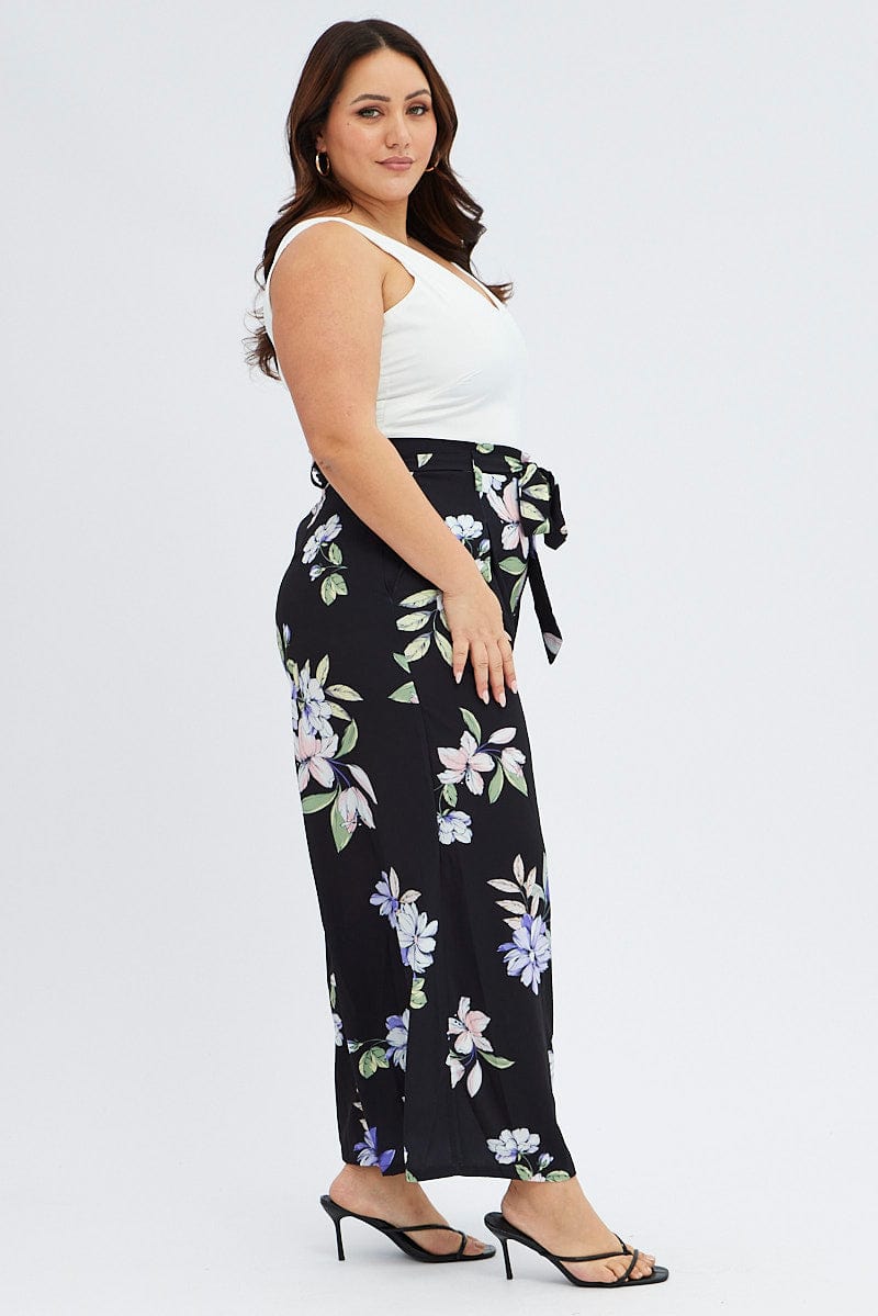 Blue Floral Wide Leg Jumpsuit Sleeveless for YouandAll Fashion
