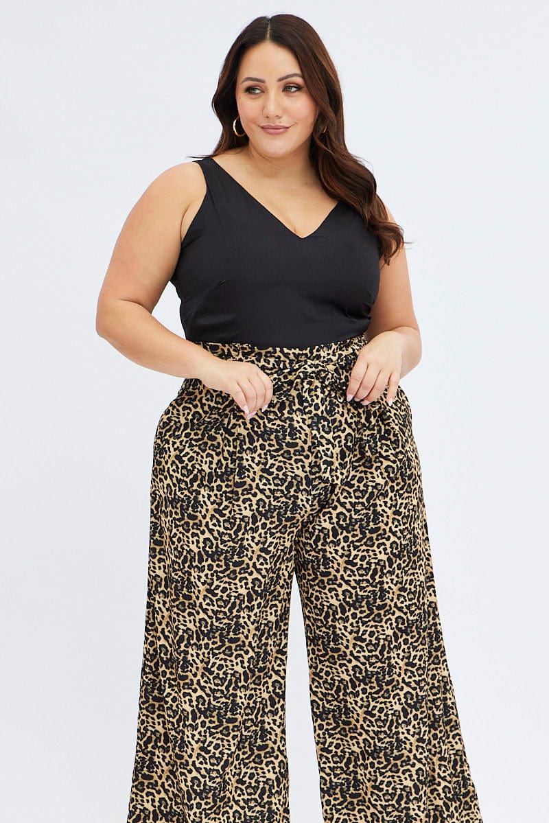 Black Animal Print Wide Leg Jumpsuit Sleeveless for YouandAll Fashion