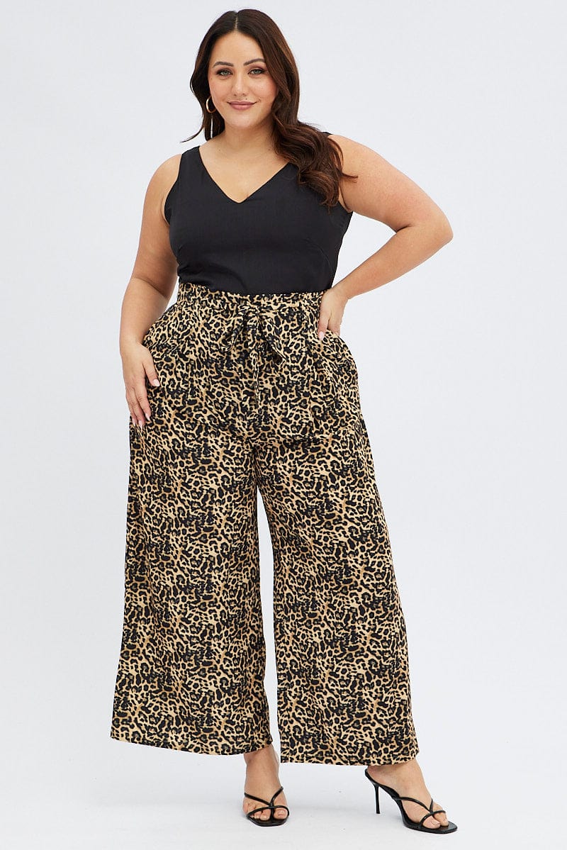 Black Animal Print Wide Leg Jumpsuit Sleeveless for YouandAll Fashion