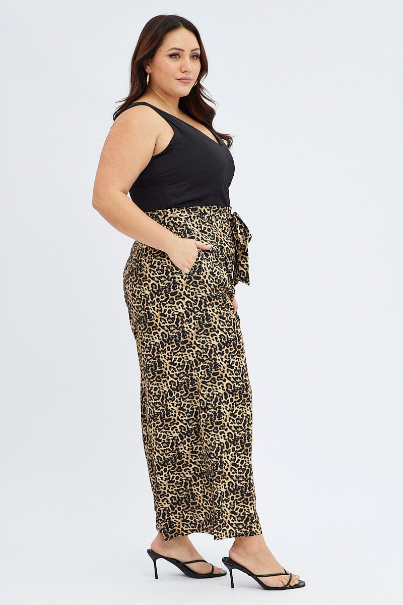 Black Animal Print Wide Leg Jumpsuit Sleeveless for YouandAll Fashion