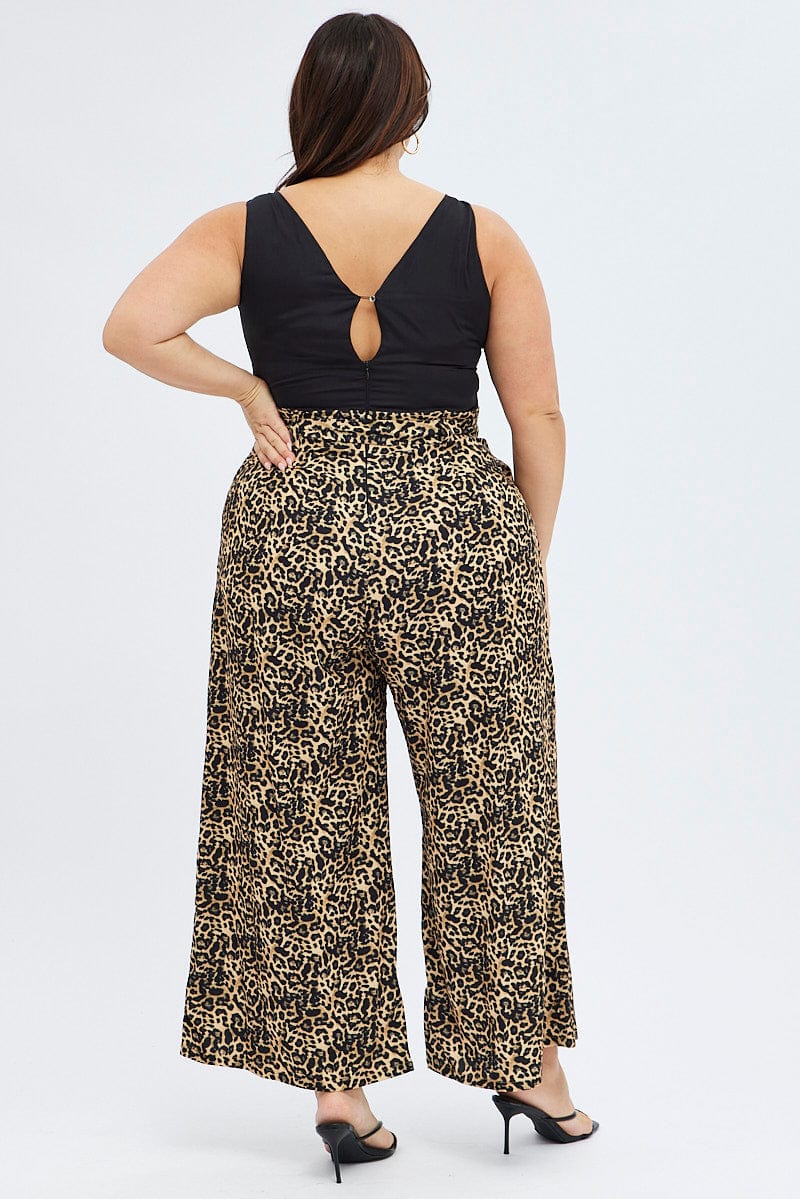 Black Animal Print Wide Leg Jumpsuit Sleeveless for YouandAll Fashion