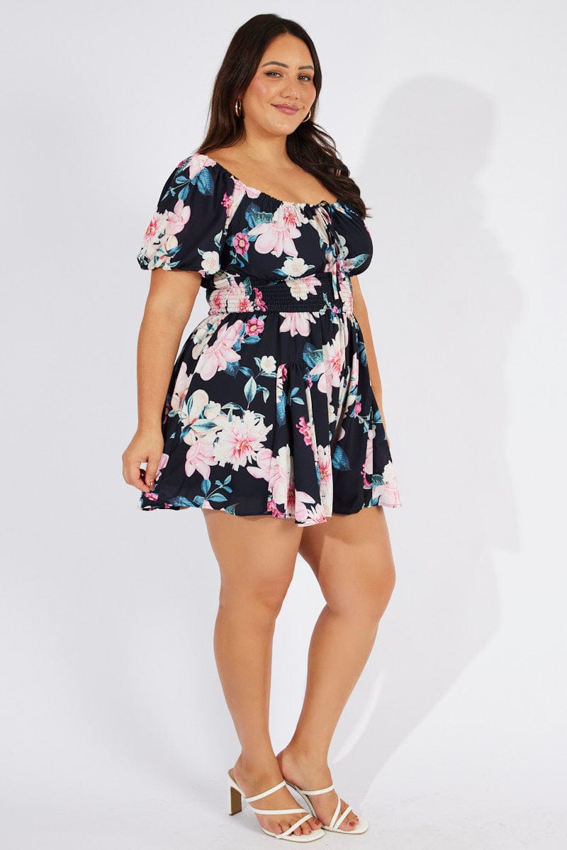 Black Floral Ruffle Playsuit Short Sleeve for YouandAll Fashion