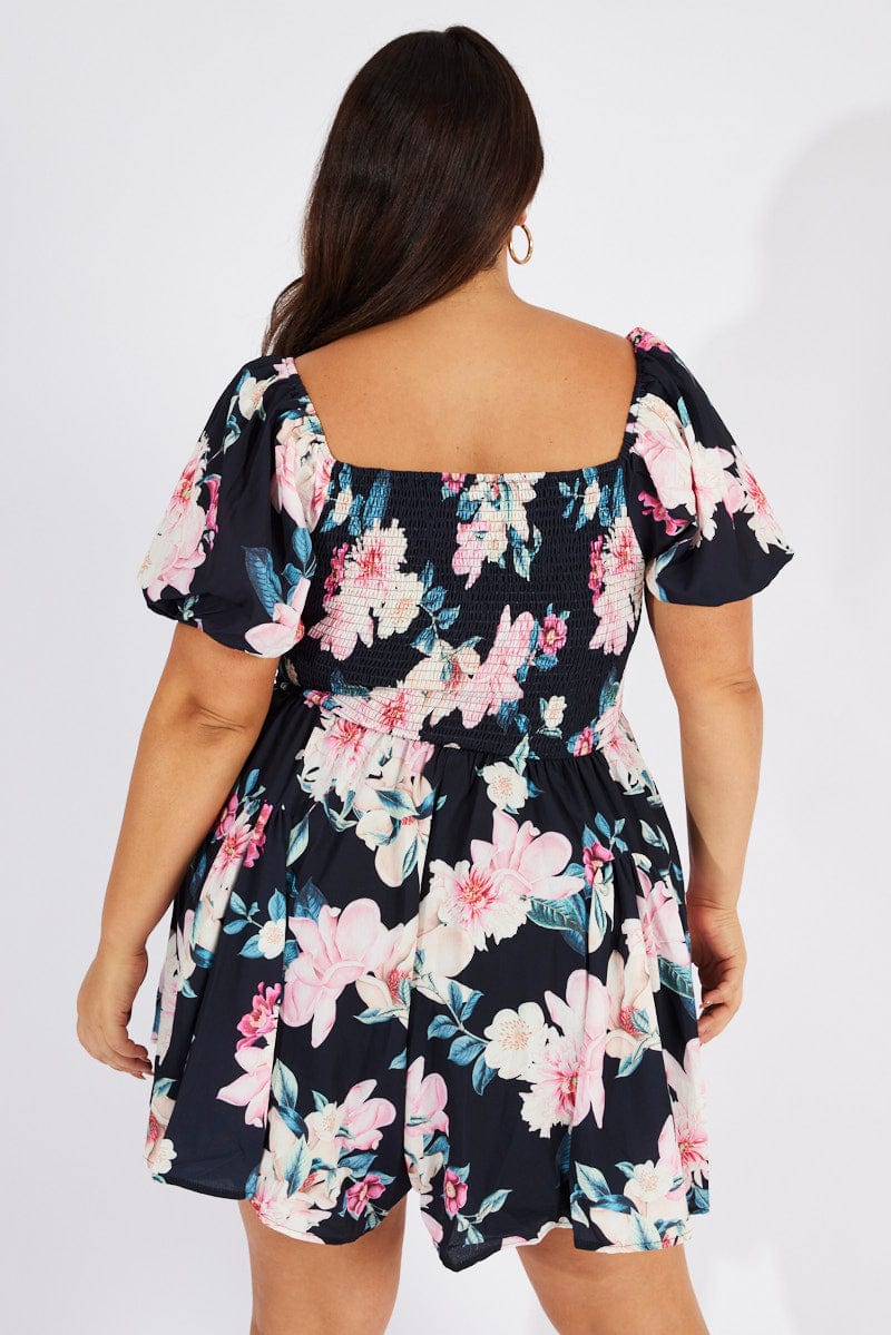 Black Floral Ruffle Playsuit Short Sleeve for YouandAll Fashion