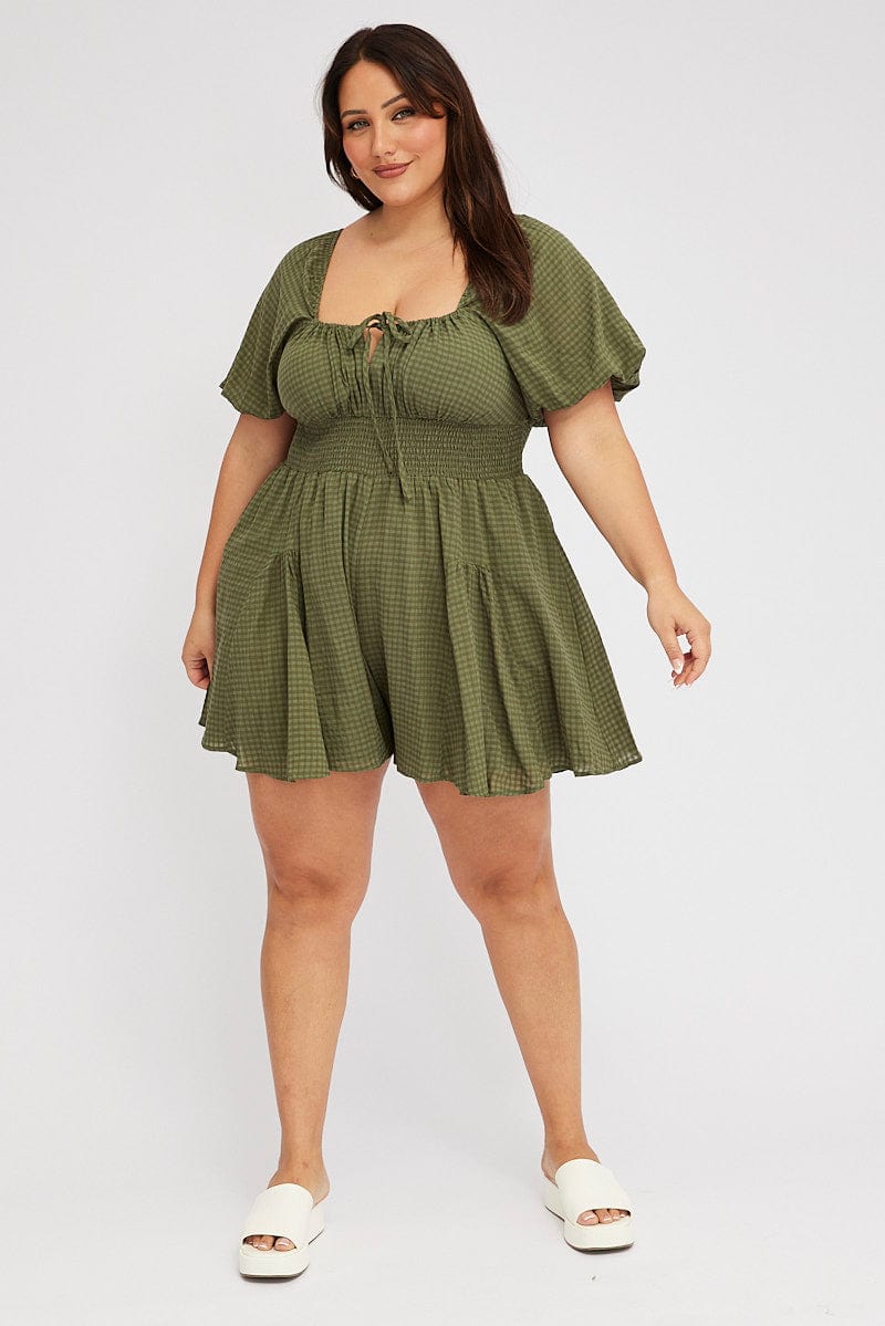 Green Ruffle Playsuit Short Sleeve Self Check for YouandAll Fashion