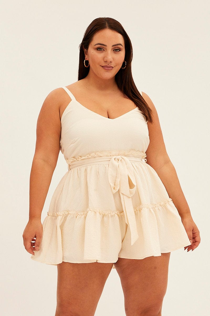 White Short Playsuit Sleeveless Textured Polyester for YouandAll Fashion