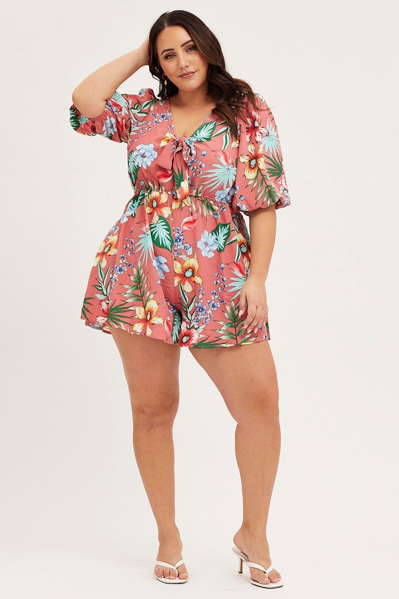 Trop Prt Playsuit V-Neck Short Sleeve For Women By You And All