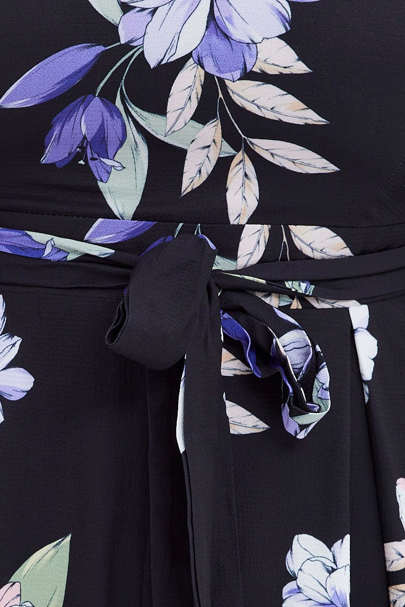 Black Floral Playsuit Long Sleeve V-Neck for YouandAll Fashion