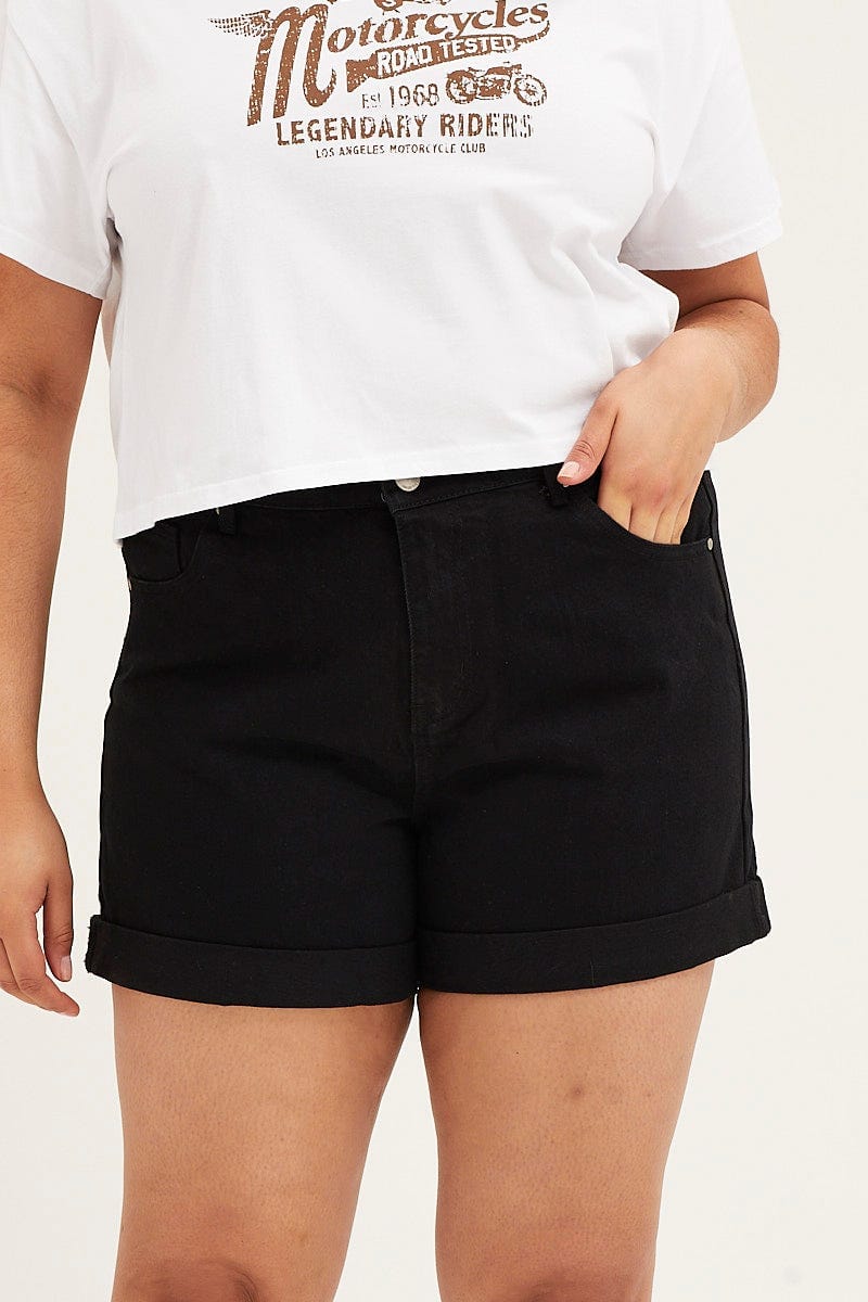 Black Black High Rise Relaxed Denim Shorts For Women By You And All