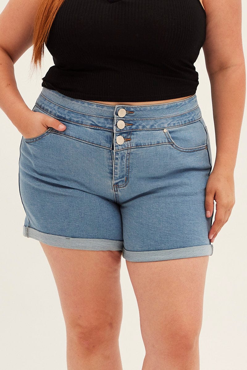 Blue Skinny Denim Shorts High Rise for YouandAll Fashion