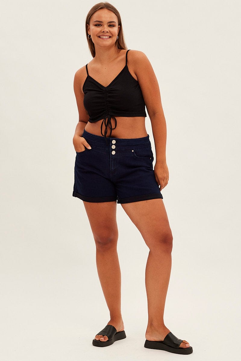 Blue Skinny Denim Shorts High Rise for YouandAll Fashion