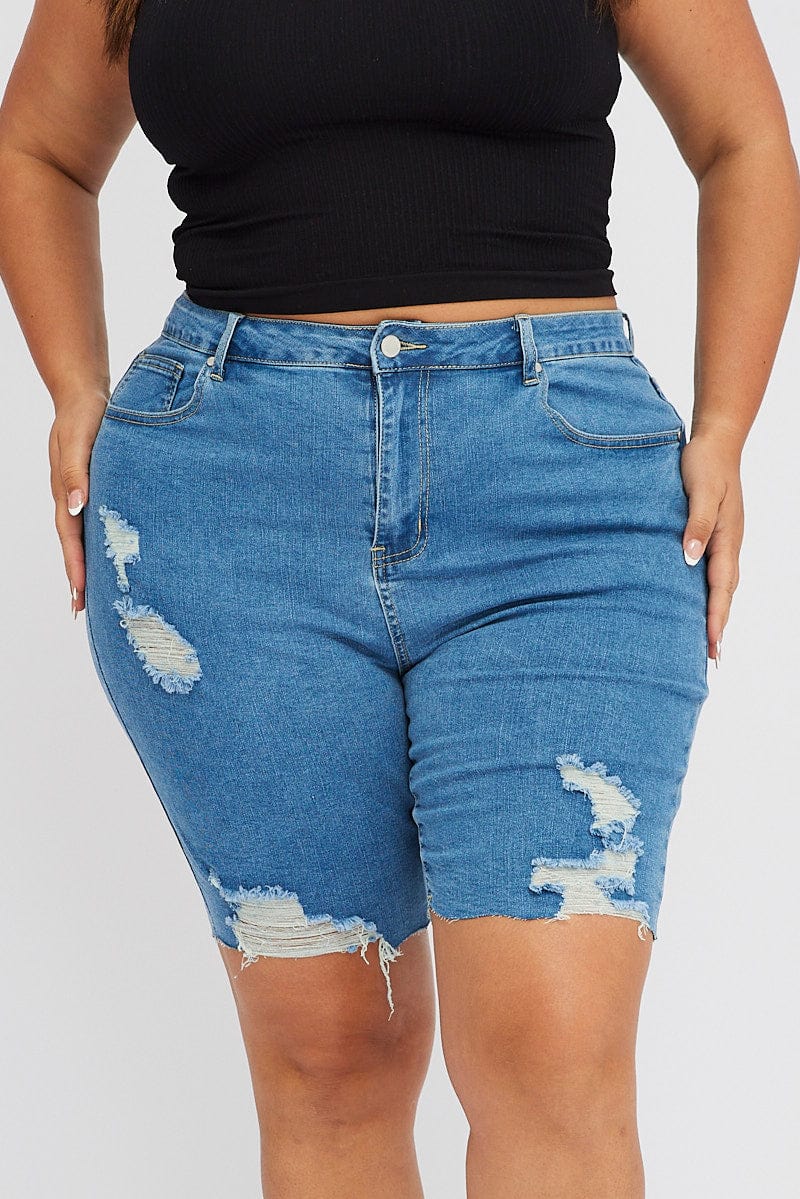 Denim Knee Length Shorts High Rise for YouandAll Fashion