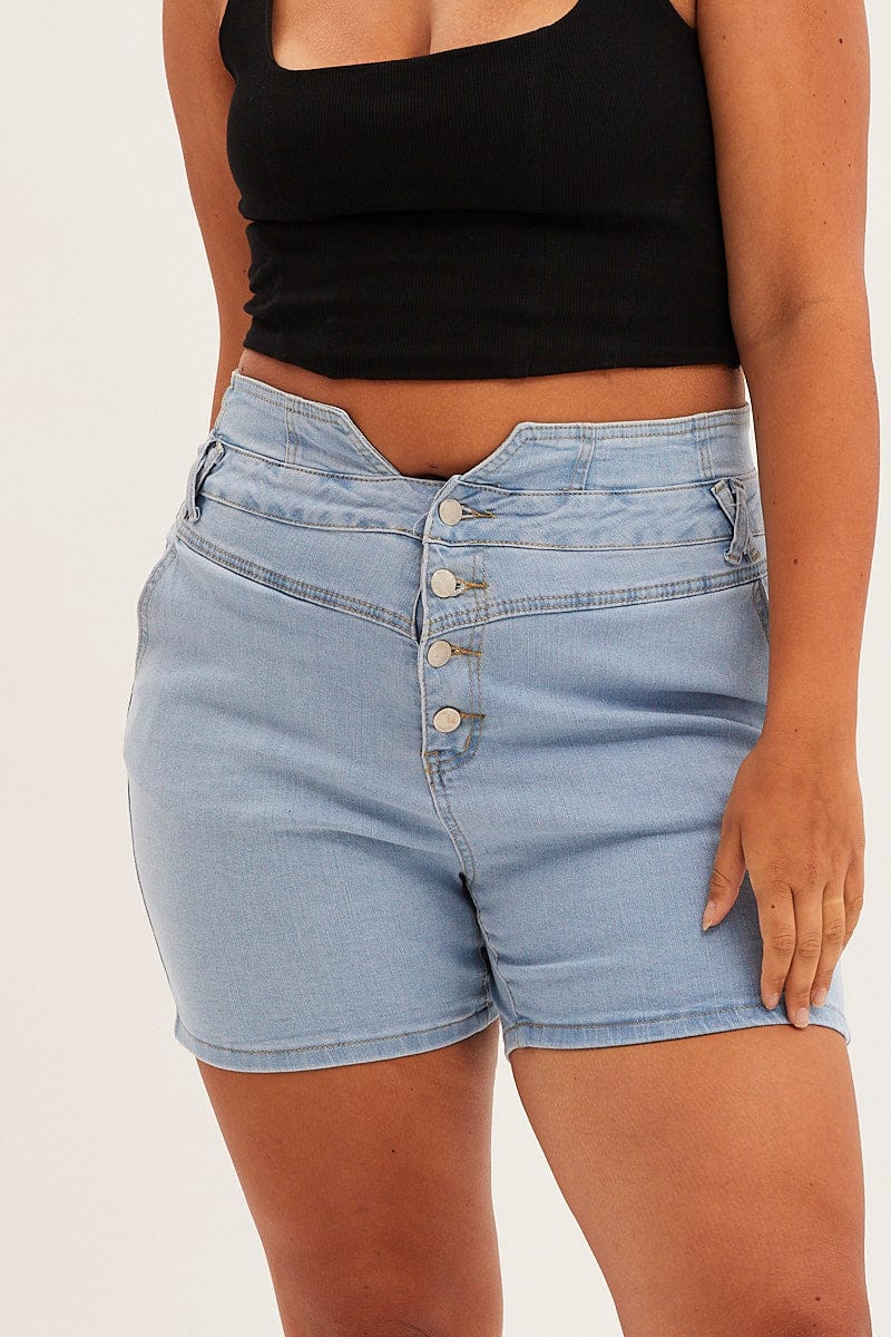 Denim Blue Skinny Denim Shorts High Rise for YouandAll Fashion