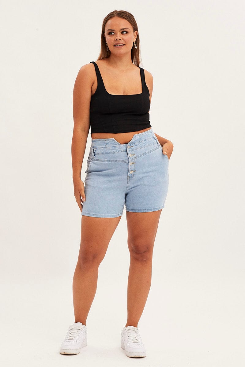 Denim Blue Skinny Denim Shorts High Rise for YouandAll Fashion