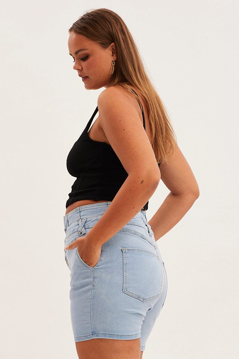 Denim Blue Skinny Denim Shorts High Rise for YouandAll Fashion