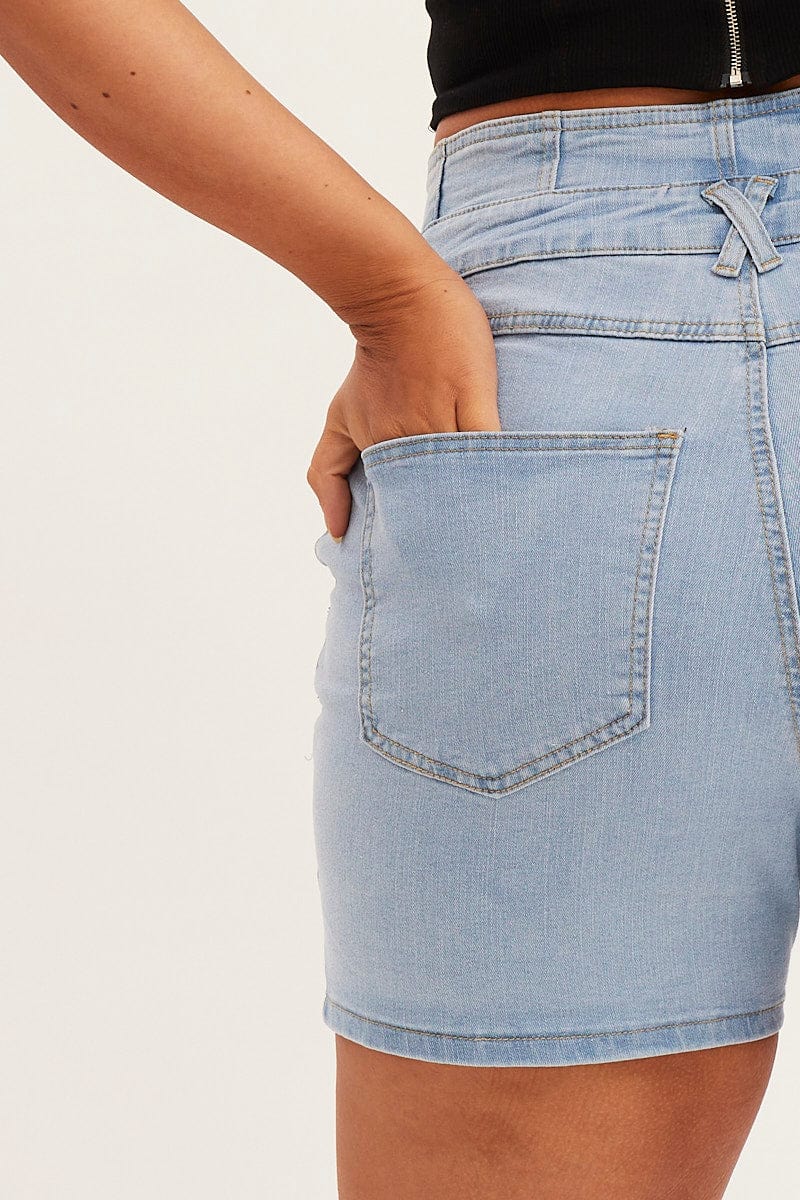 Denim Blue Skinny Denim Shorts High Rise for YouandAll Fashion