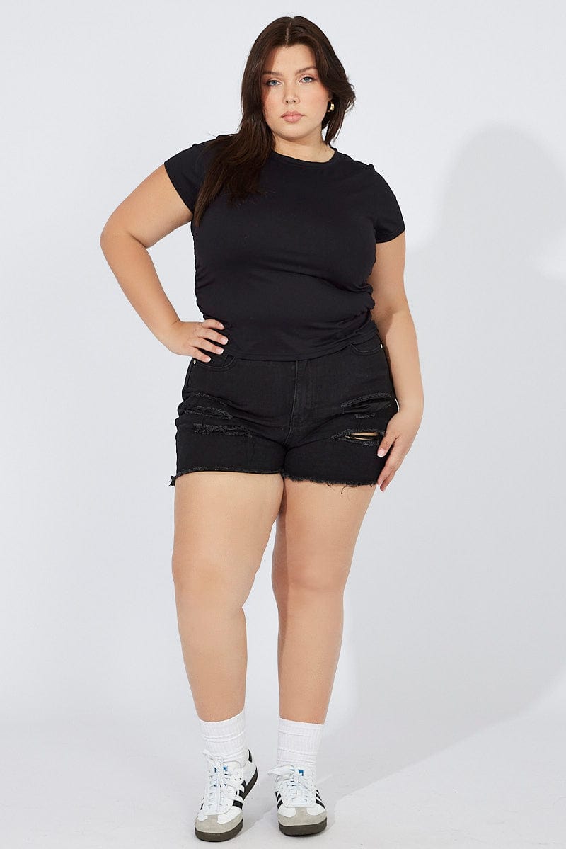 Black Relaxed Shorts High Rise for YouandAll Fashion