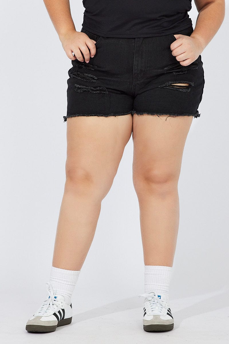 Black Relaxed Shorts High Rise for YouandAll Fashion